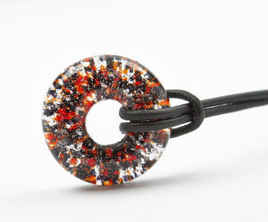 Ascheschmuck Kette Circle mini schwarz rot Asche - Andenken an verstorbenes Haustier - Urne - Glas