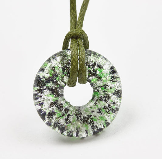 Ascheschmuck Kette Circle mini grün schwarz Asche - Andenken an verstorbenes Haustier - Urne - Glas