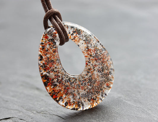 Ascheschmuck Kette Tier Tropfen groß rot schwarz Asche - Andenken an verstorbenes Haustier - Urne - Glas