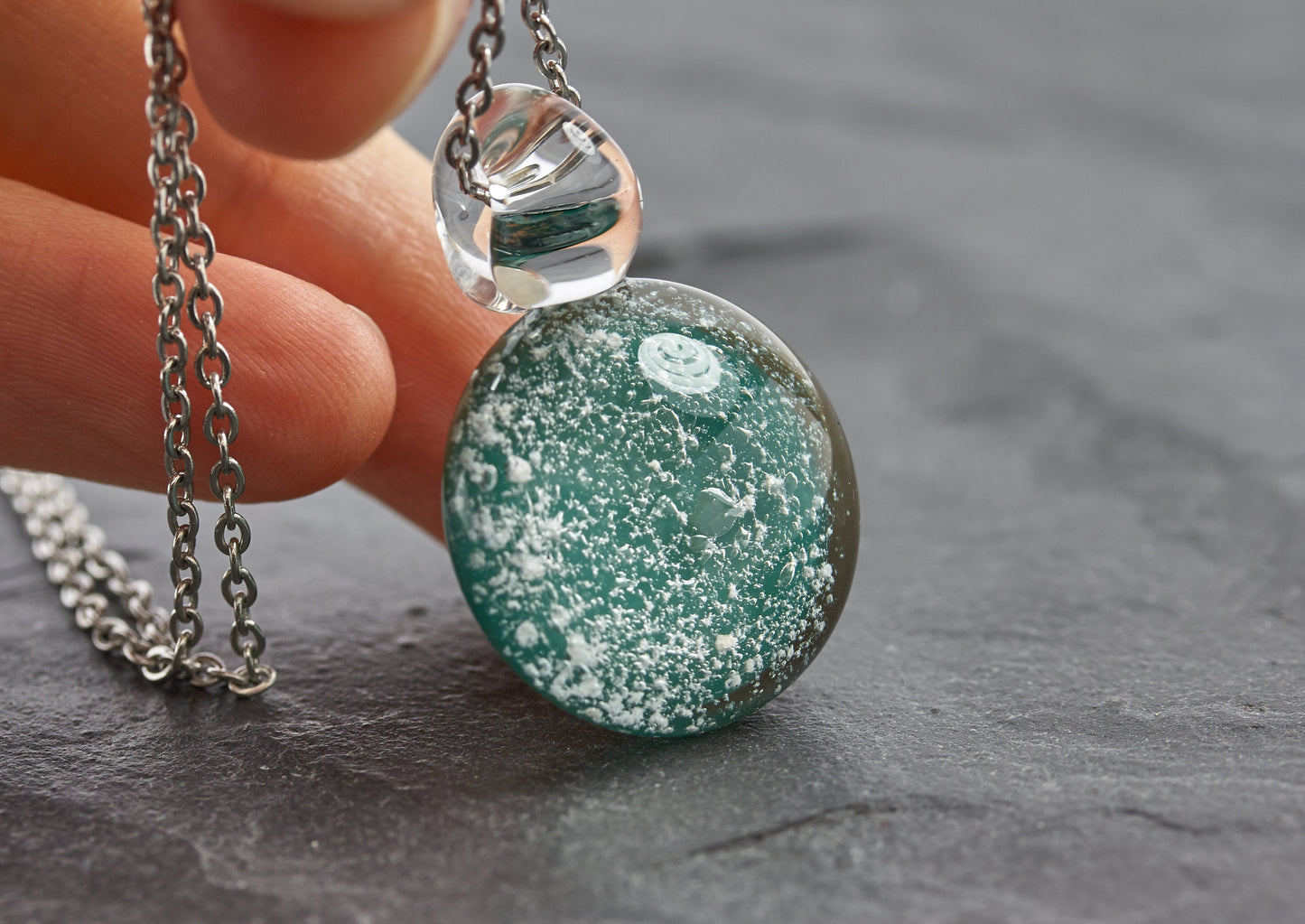 Gedenkschmuck Ascheschmuck Kette Asche Trauerschmuck türkis blau - Andenken an verstorbenes Haustier - Urne - Glas personalisiert