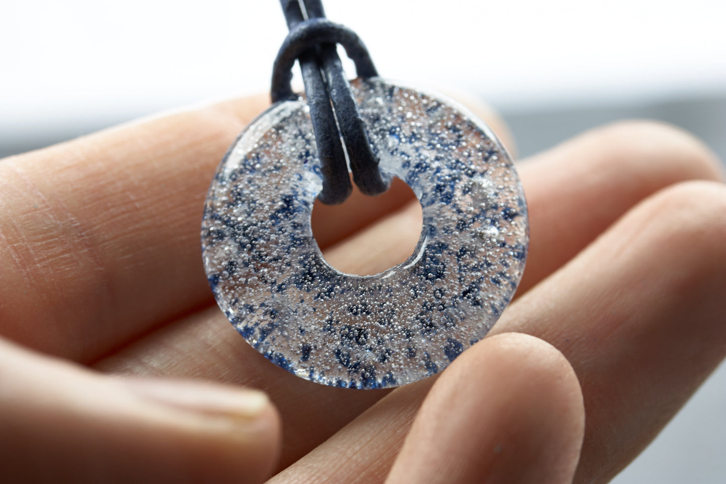 Ascheschmuck Kette Circle blau Asche - Erinnerung Katze - Glas